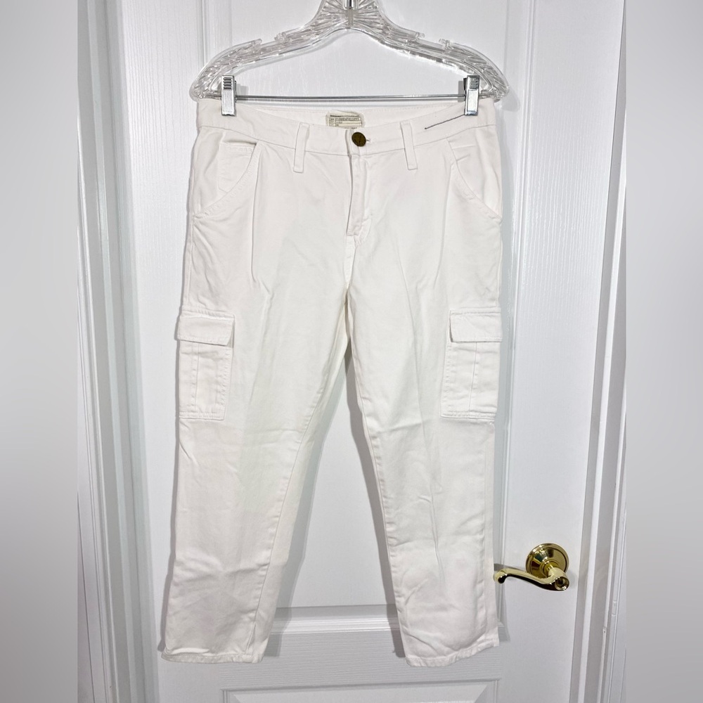 Current/Elliott USA MADE The Skinny Boyfriend Cropped Cargo Jeans White Size 25